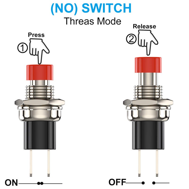 DIYhz Momentary Push Button Switch, 1A 250VAC SPST Mini Pushbutton Switches Normally Open(NO) Red Cap - 20pcs - Image 2